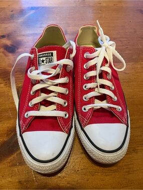 Converse Red and White Low Top Canvas Sneakers